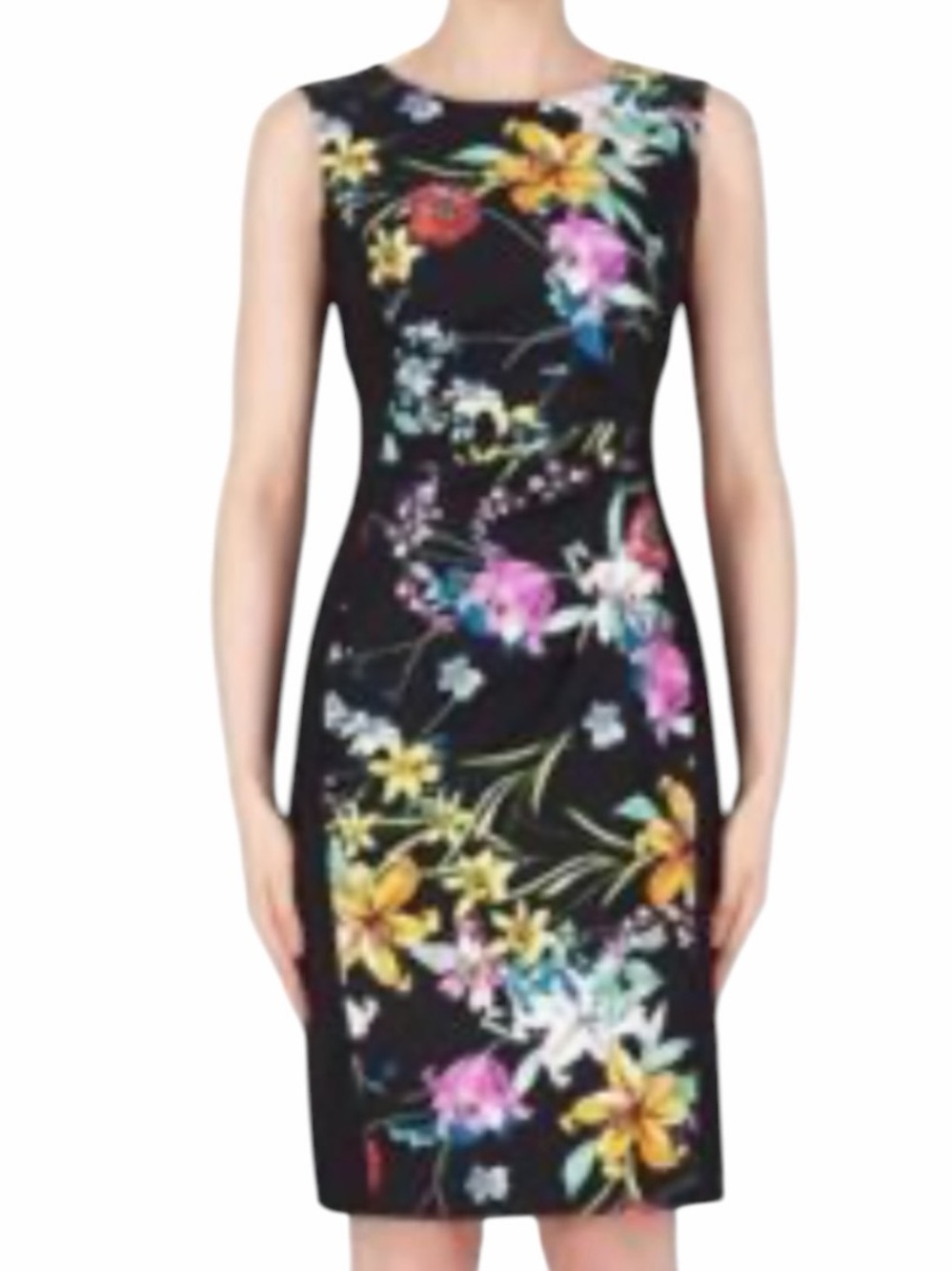 Joseph Ribkoff Black Floral Print Sheath‎ Dress Sleeveless  Cocktail Size 8